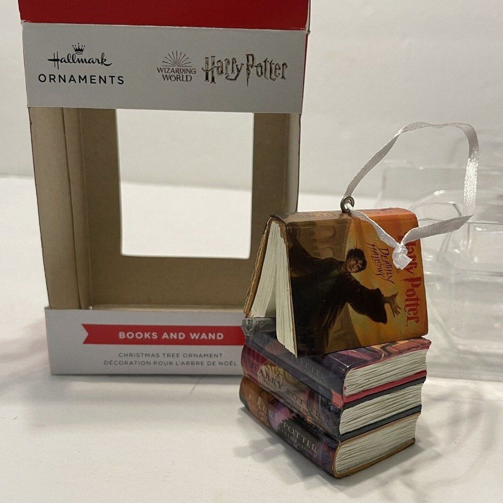 Hallmark Harry Potter BOOKS AND WAND Christmas Tree Ornament Deathly Hallows